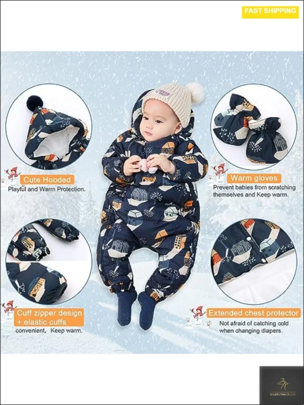 Toddler Winter Snowsuit 3pc Set Waterproof Duck Down Puffer Jacket Romper